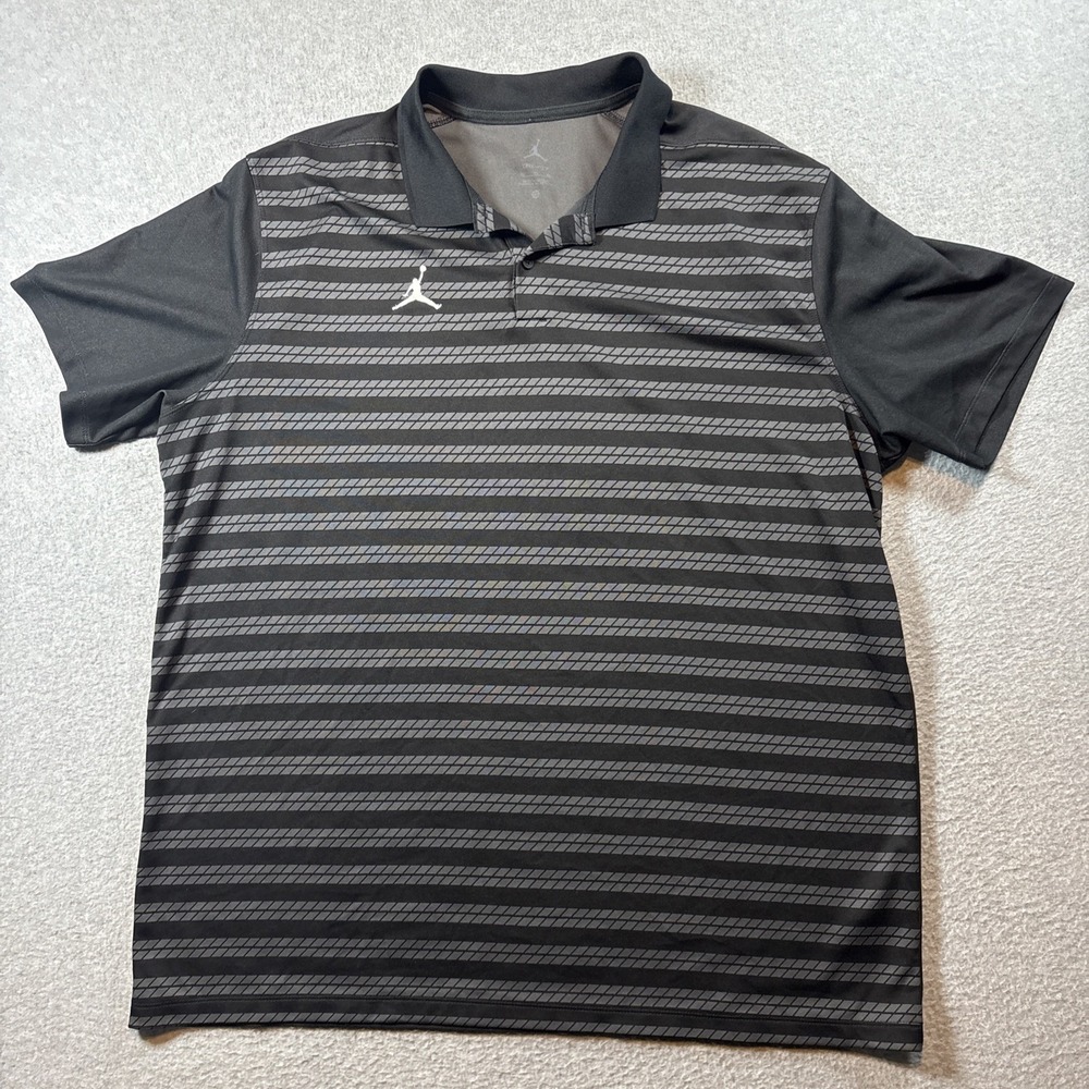 Jordan Dri Fit Performance Polo Men's XL Gray Black Striped Golf Casual